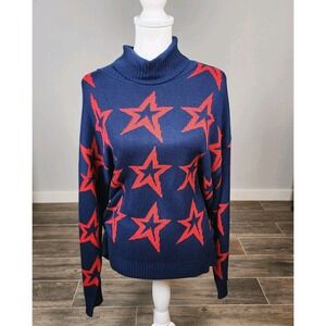 Antonio Melani Turtleneck Sweater Womens XL Navy Blue Red Active‎ Star Soft NEW